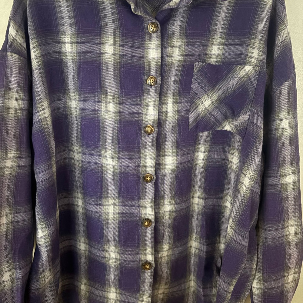 Purple Plaid Button-Down Shirt - Women's Lightweight Top